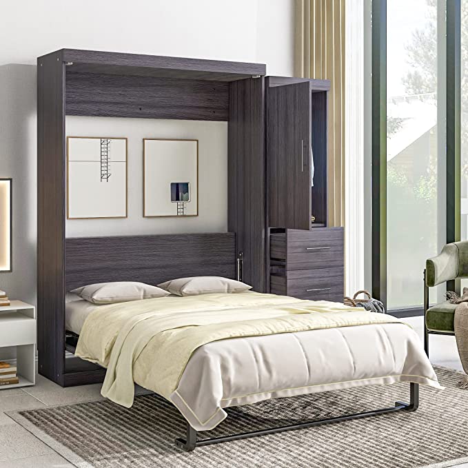 denison folding rollaway full bed with cabinet in pewter